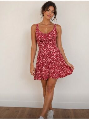 Reformation Valencio Mini Dress Last Tango Red Floral Sleeveless Size 10
